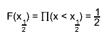 F(x_{#frac{1}{2}}) = #prod(x < x_{#frac{1}{2}}) = #frac{1}{2}