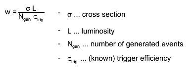 w = #frac{#sigma L}{N_{gen} #epsilon_{trig}} - #sigma ... cross section
