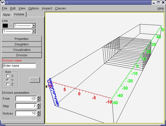 Volume visualisation settings and division interface for volumes