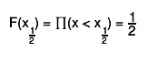 F(x_{#frac{1}{2}}) = #prod(x < x_{#frac{1}{2}}) = #frac{1}{2}