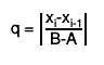 q = #||{#frac{x_{i}-x_{i-1}}{B-A}}